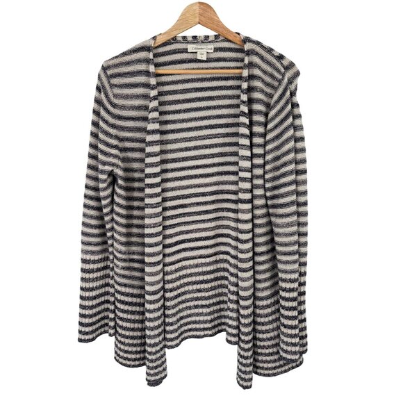 Coldwater Creek Womens Striped Cardigan Sweater Blue Cotton Linen size large - Picture 1 of 11